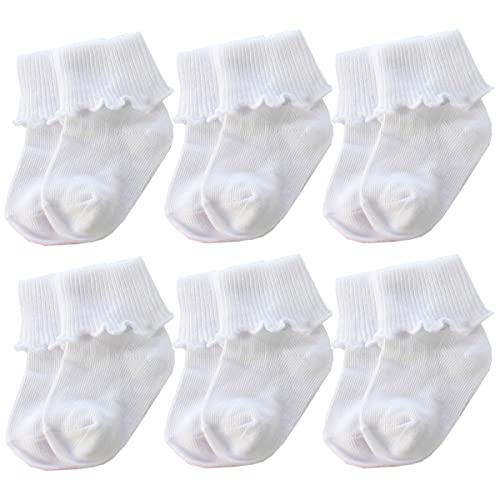 6 12 Pairs Infant Toddler Baby Kids Turn Cuff Ruffle Cotton Socks 0 belly baby and beyond