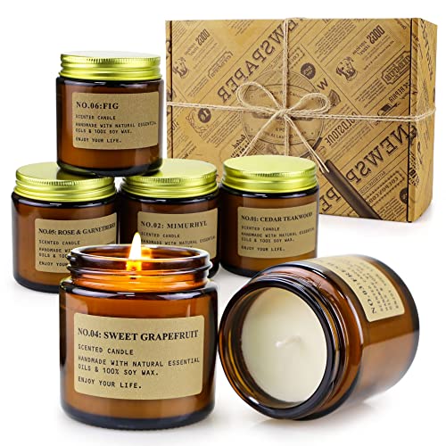 6 Pack Candles for Home Scented Aromatherapy Candle Gift Set for Women Soy Wax Long Lasting Amber Jar Candles Gift for Birthday Mothers Thanksgiving Day Present 0 belly baby and beyond