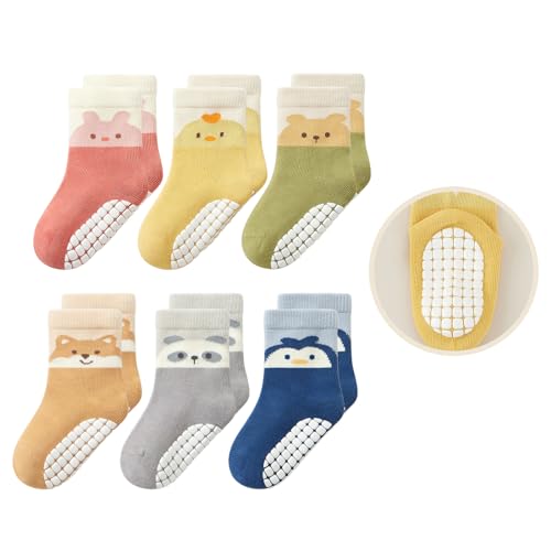 6 Pairs Toddlers Non Slip Socks with Grippers Baby Girls Boys Anti Skid Crew Cotton Socks for Infants Kids Gifts Baby 0 belly baby and beyond