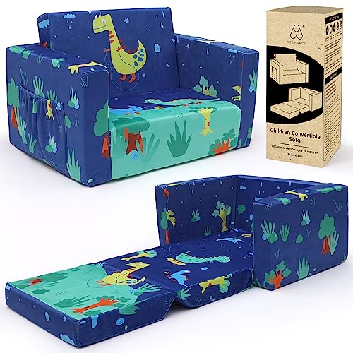 ACRABROS Kids Couch Toddler Sofa Bed Fold Out for Gilrs Boys Baby Flip Out Convertible Lounge Chair Dinosaur 0 belly baby and beyond