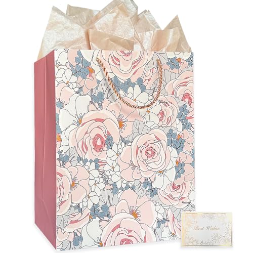 AMROSE Large 13 Gift Bag withTissue Paper and Card Recyclable Paper Gift Bag for Birthdays Christmas Mothers Day Wedding Engagement Parties and MoreWatercolor Floral 0 belly baby and beyond
