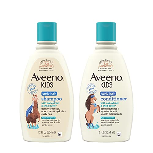 AVEENO BABY Kids Curly Hair Shampoo and Conditioner Set 12 fl Oz each with Oat Extract Shea Butter Hydrating Hypoallergenic Moisturizing for Defined Curls Gentle for Kids Developing Hair 0 belly baby and beyond