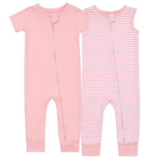 Aablexema 2PCS Baby Cotton Romper Zipper Short Sleeve Sleeveless Footless Pajamas One Piece Jumpsuits Outfit Clothes 0 belly baby and beyond
