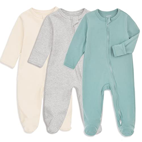 Aablexema Baby Footie Pajama with Mitten Cuffs Double Zipper Infant Cotton clothes Sleeper Pjs Footed Sleep Play 0 belly baby and beyond