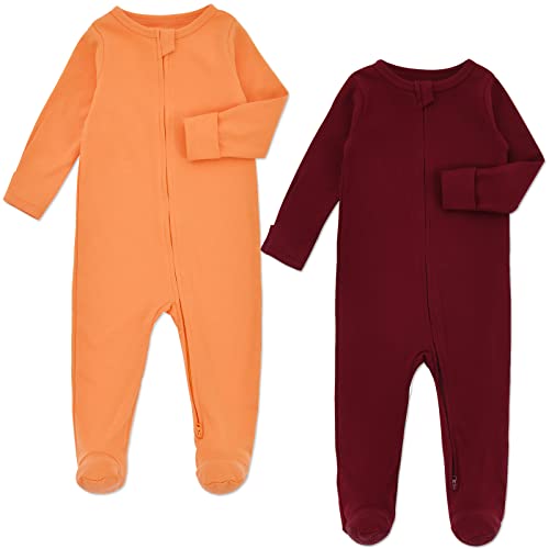 Aablexema Baby Pajamas with Feet and Mittens 2 Pack Zip Up Infant Cotton Long Sleeve Footies Sleep and Play 0 belly baby and beyond
