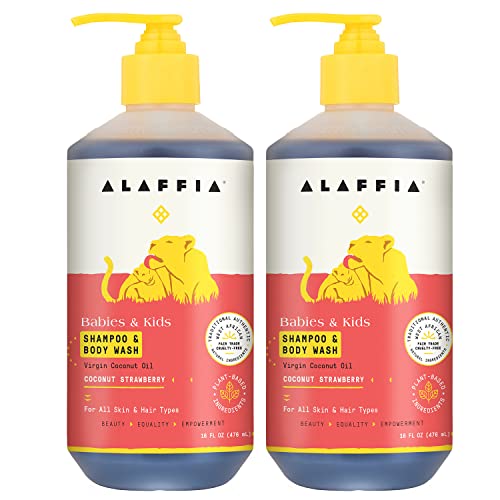 Alaffia Babies and Kids Shampoo and Body Wash Gentle and Calming Support for Soft Hair and Skin with Shea Butter Neem and Coconut Oil Fair Trade Coconut Strawberry 2 Pack 16 Fl Oz Ea 0 belly baby and beyond