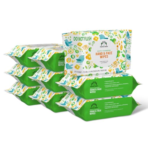 Amazon Brand Mama Bear Baby Hand Face Wipes Unscented 180 Count 9 Packs of 20 0 belly baby and beyond