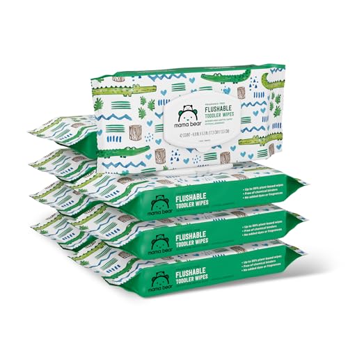 Amazon Brand Mama Bear Fragrance Free Flushable Toddler Toilet Wipes 336 Count 8 Packs of 42 0 belly baby and beyond