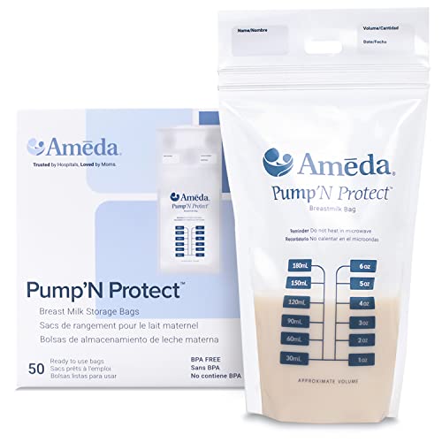 Ameda PumpN Protect Breastmilk Storage Bag 6oz 50 Count Breast Milk Storage Bags for Refrigerator or Freezer BPA Free Breastfeeding Essentials Breastfeeding Supplies 0 belly baby and beyond