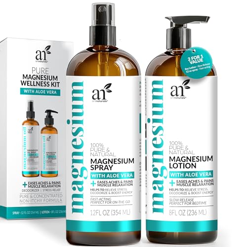 ArtNaturals Magnesium Oil Spray 12 oz Body Lotion Set 8oz Extra Strength Ultra Pure Soothing Relief Relaxation for Better Sleep Muscle Health Leg Joint Care Wa Less Itch Non Greasy Formula 0 belly baby and beyond