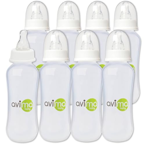 Avima 10 oz Anti Colic Baby Bottle Set Medium Flow Nipples Included Standard Neck BPA Free 3 6 Months Stage 2 Feeding for Gas Spit Up Colic Set of 8 0 belly baby and beyond