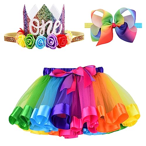 BGFKS Newborn Baby Girls 1st Birthday Photography Outfit Sets Layered Rainbow Tutu Skirt with Hairbow and Crown Headband 0 belly baby and beyond