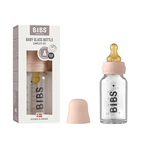 BIBS Baby Glass Bottle Complete Set 110 ml BPA Free Natural Rubber Made in Denmark Blush 0 belly baby and beyond
