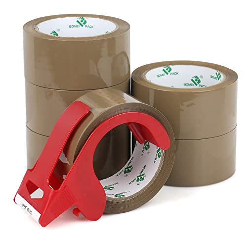 BOMEI PACK Brown Packing Tape with Dispenser 24 Mil 188 Inch x 60 Yards 6 Refills Rolls Packaging Tape for Moving Shipping and Storage 0 belly baby and beyond