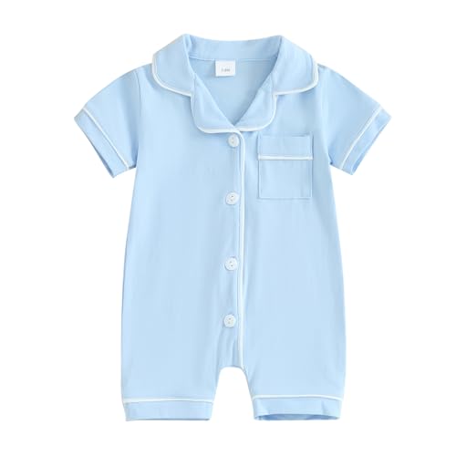 BULINGNA Infant Baby Girl Boy Summer One Piece Pajamas Jumpsuit Short Sleeve Button Down Cotton Pjs Sleepwear Onesie 0 belly baby and beyond