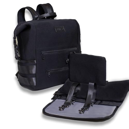 BUNSO Neoprene Diaper Bag Backpack Water resistant Travel Baby Bag With Changing Pad Stroller Straps Wet Bag and Pouch Black 0 belly baby and beyond