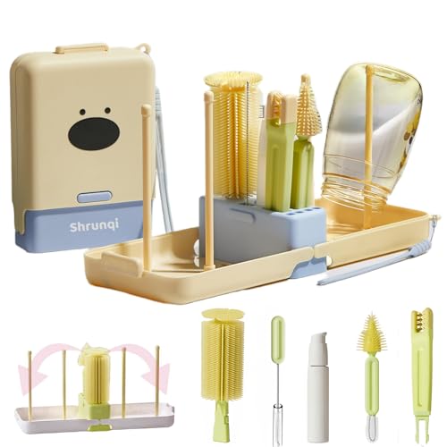 Baby Bottle Brush Set7 in 1 Bottle Cleaner Brush Kit with Silicone Bottle BrushNipple Cleaning BrushStraw BrushSoap DispenserStorage BoxBottle Drying Rack for Home and TravelYellow 0 belly baby and beyond