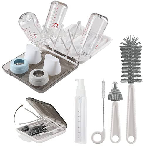 Baby Bottle Brush6 in 1 Bottle Cleaner Brush Kit with Extendable Silicone Bottle BrushDrying RackNipple BrushStraw BrushSoap Dispenser Organizer CaseIdeal Gifts for Babies Moms White 0 belly baby and beyond