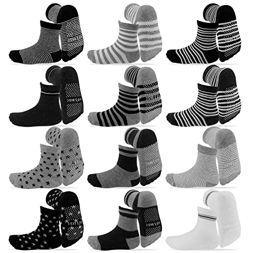 Baby Boy Socks Non Slip Toddler Socks 12 Pairs Cotton Grip Socks Crew Socks Grippy Socks for Baby Boy 0 belly baby and beyond
