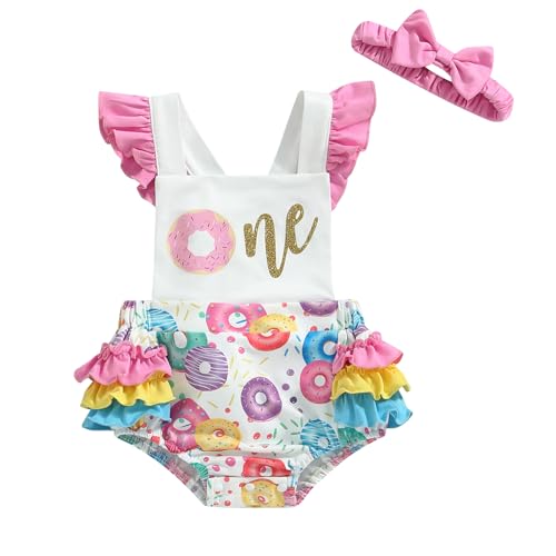 Baby Girl Birthday Romper Ruffle Sleeve Letter One Print Ice CreamDonut Bodysuit With Tutu Skirt Cake Smash Sunsuit 0 belly baby and beyond