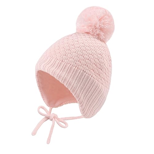 Baby Girl Winter Hats Fleece Lined Infant Beanie Hat for Boys Knitted Kids Earflap Beanis with Pompom 0 8 Years 0 belly baby and beyond