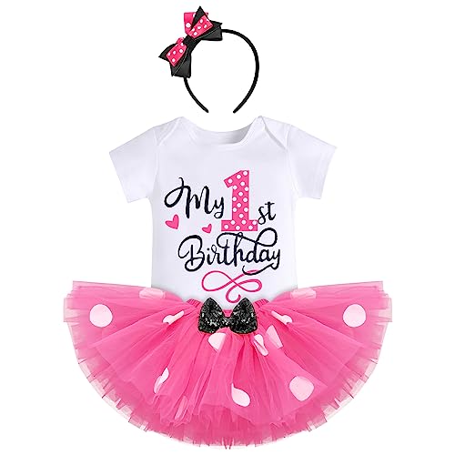 Baby Girls One 1st 2nd 3rd Birthday Outfit Polka Dots Romper Tutu Dress Headband Princess Skirt Set Photo Shoot 0 belly baby and beyond
