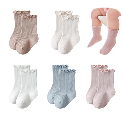 Baby Girls Socks Newborn Frilly Ruffle Cotton Infant Socks Cute Princess Socks for Toddler Dress Socks 5 Pairs 0 belly baby and beyond