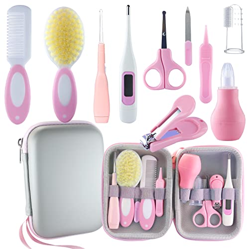 Baby Grooming Kit Baby Essentials for Newborns Portable Baby Care Kit Contains Baby Nail Clippers Baby Comb Baby Brush Baby Ear Wax Removal Tool and More 10 in 1 Pink 0 belly baby and beyond