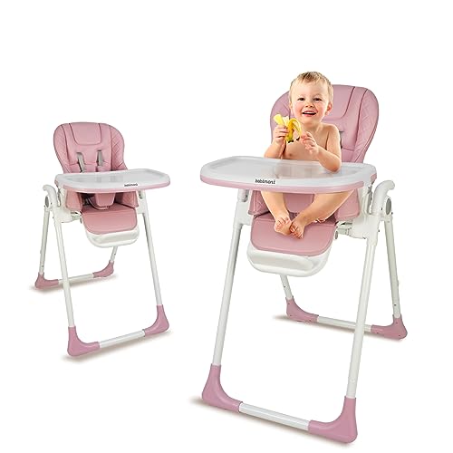 Baby High Chair High Chairs for Babies and Toddlers Adjustable Foldable and Portable High Chair Removable PU Leather and Tray for Easy Clean Travel Feeding Chair Pink 0 belly baby and beyond