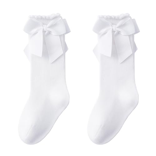 Baby Knee High Socks Toddler Long Socks Girls Bow Ruffled Knee Socks Cotton Tube Stockings Infant Dress Socks 0 belly baby and beyond