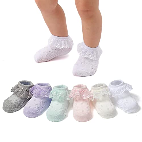 Baby Lace Socks Baby Girl DoubleEyelet Lace Ruffle Frilly Socks for Newborn Infant and toddlers Gift Set 0 belly baby and beyond