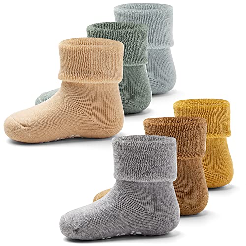 Baby Non Slip Warm Socks Baby Boys Thick Winter Socks with Grips for Baby Girls Non Skid Socks 6 Pack 0 belly baby and beyond