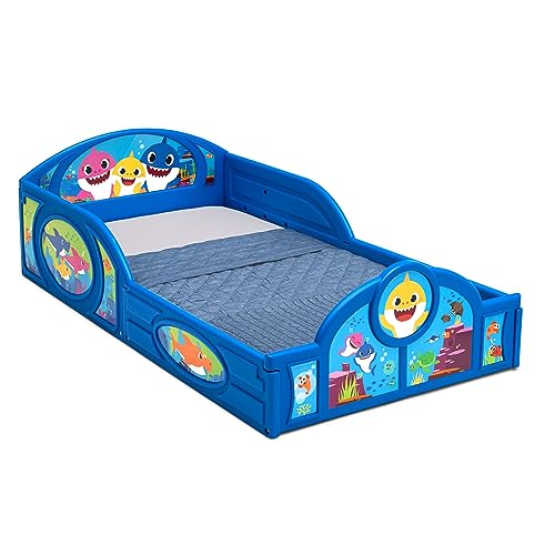 Baby Shark Plastic Sleep and Play Plastic Toddler Bed with Attached Guardrails by Delta Children Blue 0 belly baby and beyond