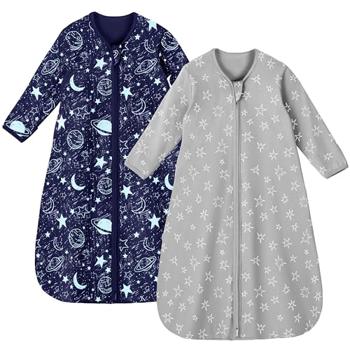 Baby Sleep Sack 6 12 Months 100 Cotton Long Sleeve Wearable Blanket Baby Sleep Bag with 2 Way Zipper 2 Pack 05 Tog Sleeping Sack for Newborn Infant Blue Grey Planet 0 belly baby and beyond