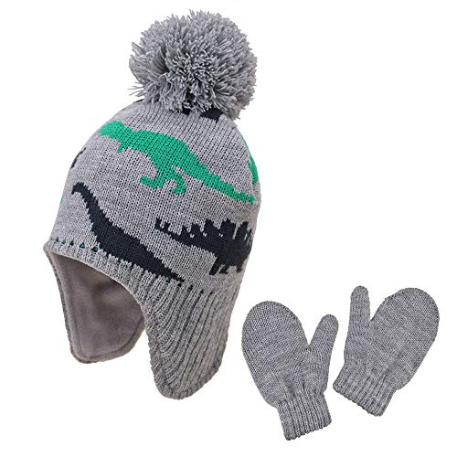 Baby Toddler Kids Winter Hats and Gloves Set Knit Earflap Beanie Warm Fleece Cap for Boy Girl 0 belly baby and beyond