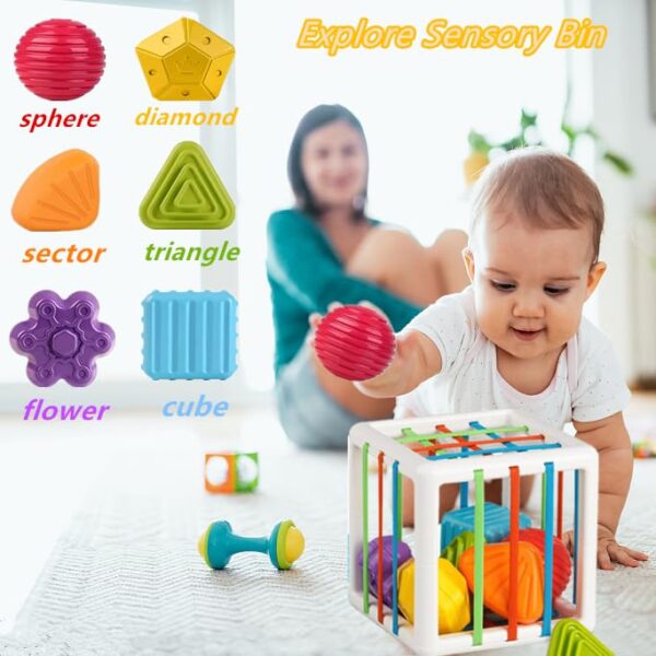 Baby toys 6 to 12 months Montessori toys for 1 year old Silicone Pull String Teething Toys Stacking Building Blocks Infant Toddler Toys 0 3 Color Shape Bin Sensory Toys Baby boysgirls gifts 0 2 belly baby and beyond