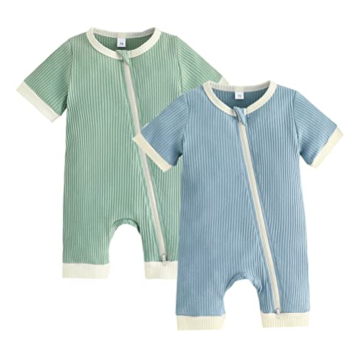 Bafeicao Unisex Baby Boy Girl 2 Pack Rompers Short Sleeve Two Way Zipper Romper One Piece Jumpsuits Clothes Sets 0 belly baby and beyond