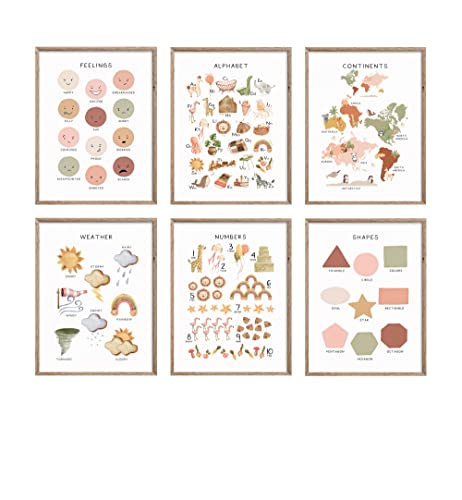 Batuba Design Set mit 6 rahmenlosen Postern 203x254 cm Wal Dekoration Alphabet Zahlen Farben 2D 3D Formen ABC Poster fur Kleinkinder Preck ool Laminat ated Educational Supplies 0 belly baby and beyond