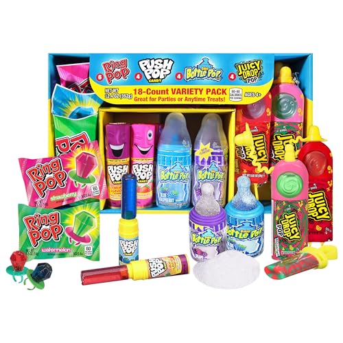Bazooka Candy Brands Halloween Candy Variety Pack 18 Ct Lollipops with Assorted Flavors From Ring Pop Push Pop Baby Bottle Pop Juicy Drop Halloween Candy Mix Gift Box For Parties Goodie Bags 0 belly baby and beyond