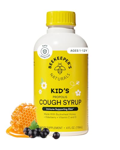 Beekeepers Naturals Propolis Honey Cough Syrup Daytime for Kids Immune Support with Elderberry Vitamin C Vitamin D Raw Honey Throat Soothing Gluten Free Clean Ingredients 4 oz 0 belly baby and beyond