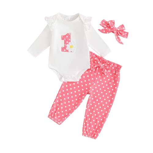BemeyourBBs Baby Girl First Birthday Outfit 1st Flower Long Sleeve Romper Cute Bow Pants Set One Year Birthday Clothes 0 belly baby and beyond