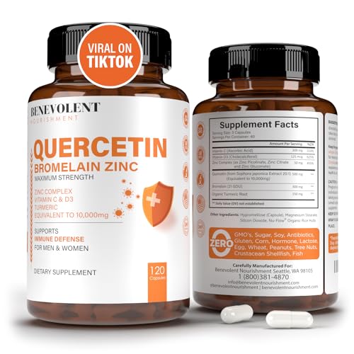 Benevolent Nourishment Quercetin with Bromelain Zinc Complex Vitamin C D Turmeric Immune Support Respiratory Sinus Health 20x Improved Absorption 120 Non GMO Capsules 0 belly baby and beyond