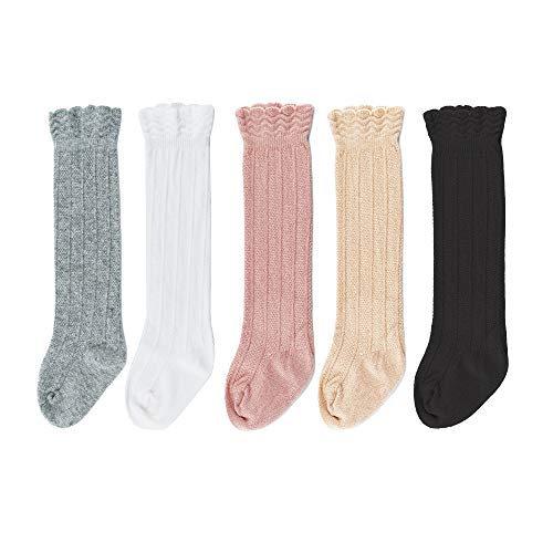 Bestjybt Baby Girls Boys Knee High Socks Cotton Newborn Infants Toddlers Cable Knit Tube Ruffled Stockings 5 Pairs 0 belly baby and beyond