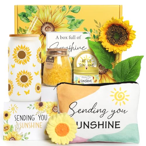 Birthday Gifts for Women Sunflower Gifts Get Well Soon Gifts Sending Sunshine Gift Baskets Self Care Spa Gifts for Women Her Mom Best Friends Sister Thank You Gifts Christmas Gifts w Glass Cup 0 belly baby and beyond