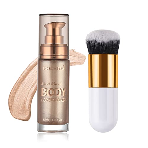 Body Shimmer Oil Waterproof Long Lasting Moisturizing Bronze Body Luminizer Glow For Face Body Liquid Illuminator Body Highlighter 1ozJars Makeup Brush Include Rose Gold 01 0 belly baby and beyond