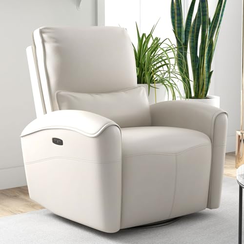 Bonzy Home Beige Recliner Chair for Relaxing Power Swivel USB Port Fixed Lumbar Support Upholstered Glider 0 belly baby and beyond
