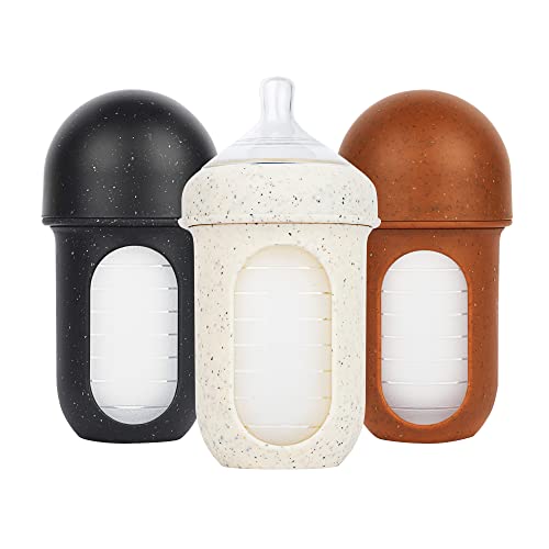 Boon Nursh Reusable Silicone Baby Bottles with Collapsible Silicone Pouch Design Everyday Baby Essentials Stage 2 Medium Flow Baby Bottles Speckle 8 Oz 3 Count 0 belly baby and beyond