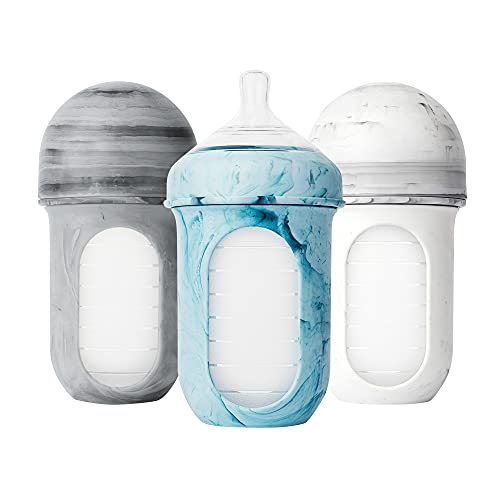 Boon Nursh Reusable Silicone Baby Bottles with Collapsible Silicone Pouch Design Everyday Baby Essentials Stage 2 Medium Flow Baby Bottles Tie Dye 8 Oz 3 Count 0 belly baby and beyond