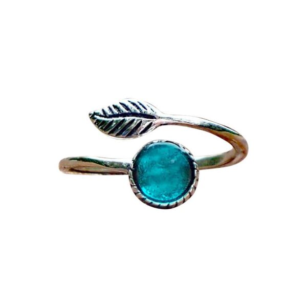 Bottled Up Designs Handmade Vintage Leaf Ring Recycled Vintage Aqua Mason Jar Sterling Silver Eco Friendly Made in USA Birthday Gifts Mothers Day Women Anniversary Aqua 0 belly baby and beyond