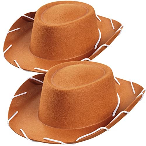 Brown Felt Kids Cowboy Hat pack Of 2 Western themed Childrens Cosplay Costume Accessory Prop For Party Favor Supplies Toddler Cowboy Hat For Playing Dress up Costume For Young Boys And Girls 0 belly baby and beyond